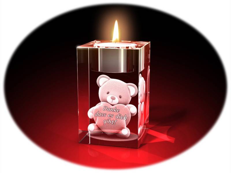 GLASFOTO.COM Teelichthalter Valentinstag, Bärchen mit Herz + Danke von GLASFOTO.COM