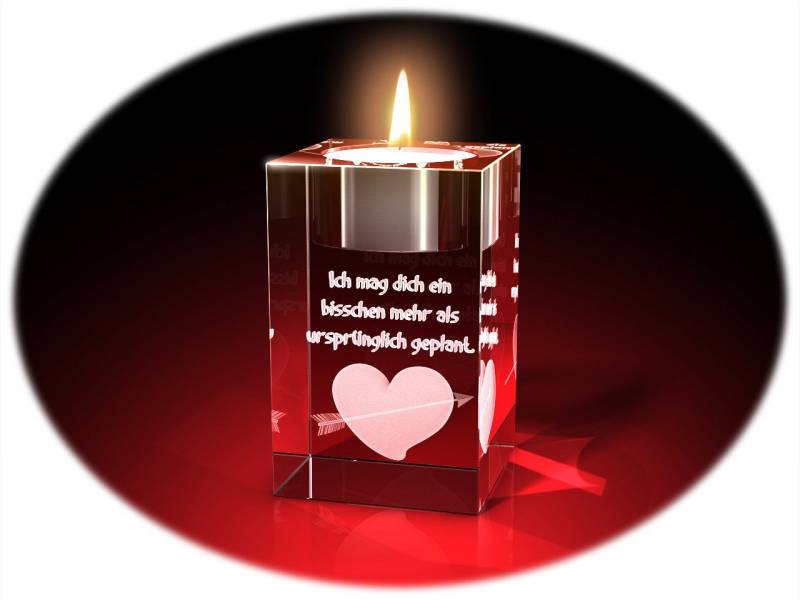 GLASFOTO.COM Teelichthalter Valentinstag, Herz + Ich mag dich von GLASFOTO.COM