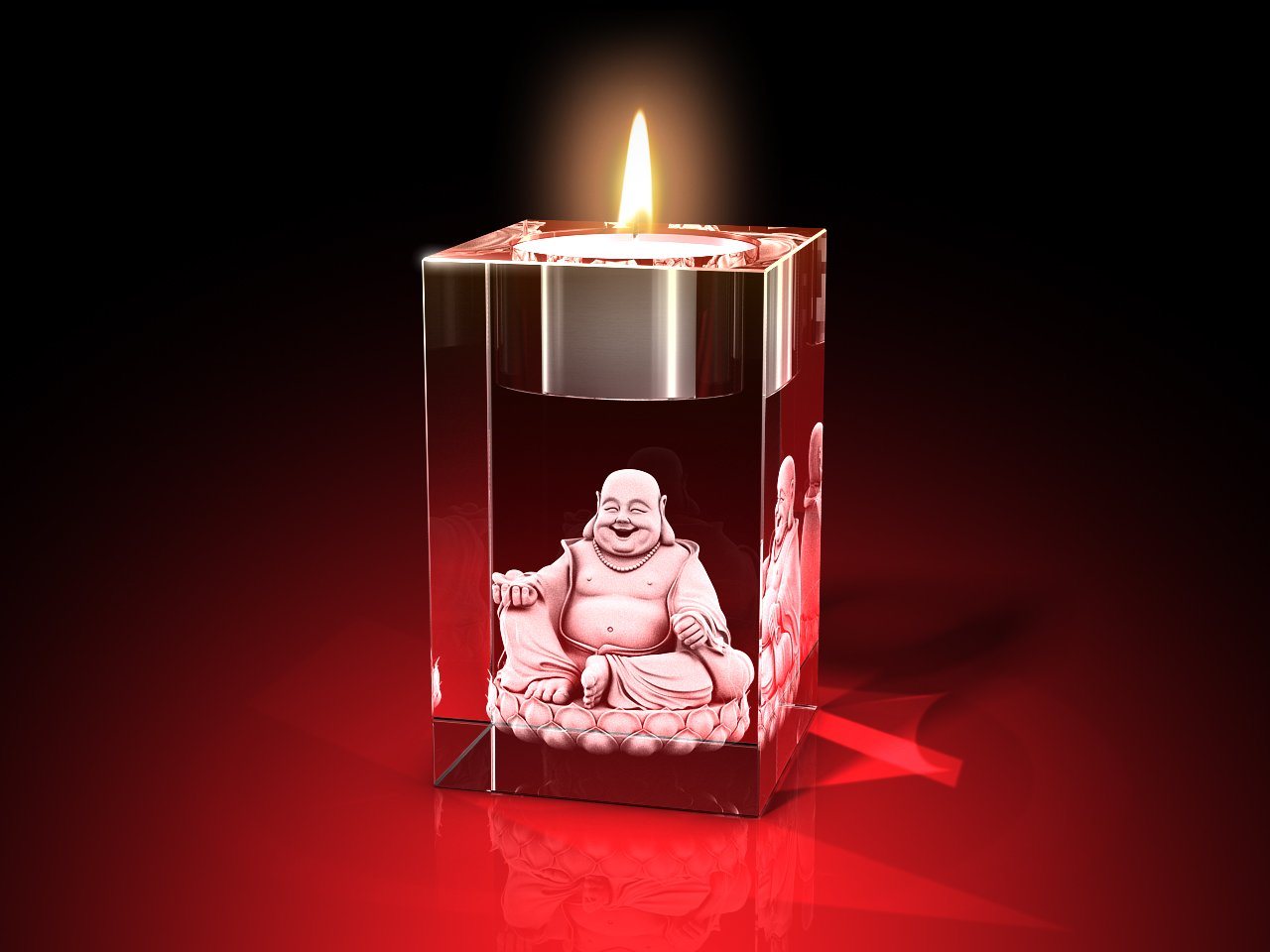 GLASFOTO.COM Teelichthalter lachender Buddha - Teelicht von GLASFOTO.COM