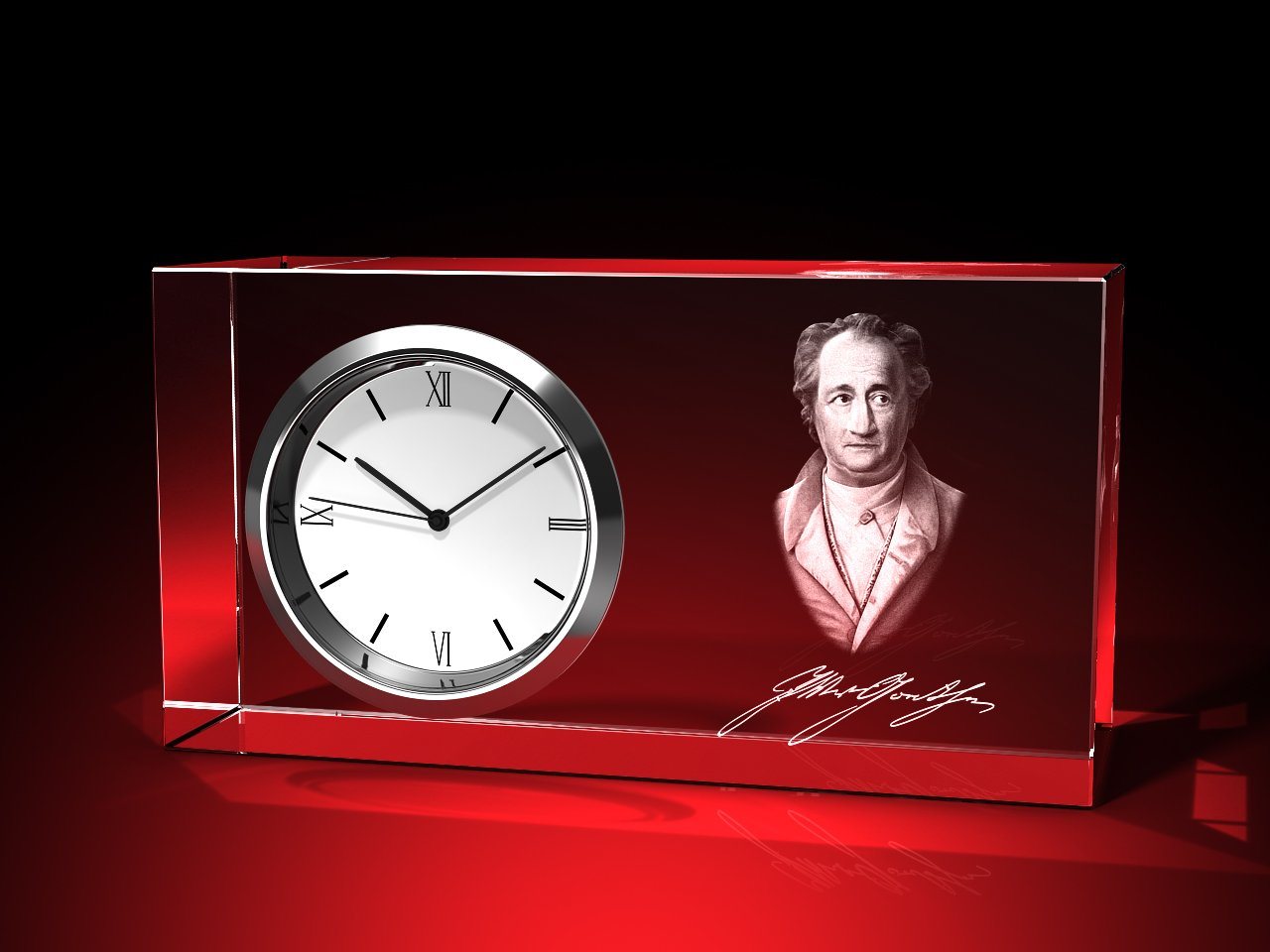 GLASFOTO.COM Tischuhr J. W. von Goethe - Uhr, Glas eckig 95 x 50 x 35 mm (B x H x T), 400 g von GLASFOTO.COM