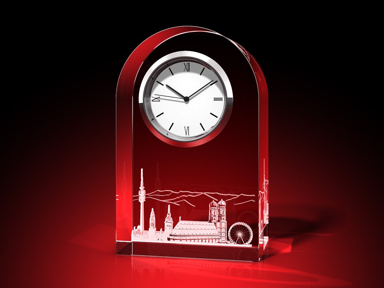 GLASFOTO.COM Tischuhr München Silhouette - Uhr, Glas rund 60 x 96 x 40 mm (B x H x T), 550 g von GLASFOTO.COM