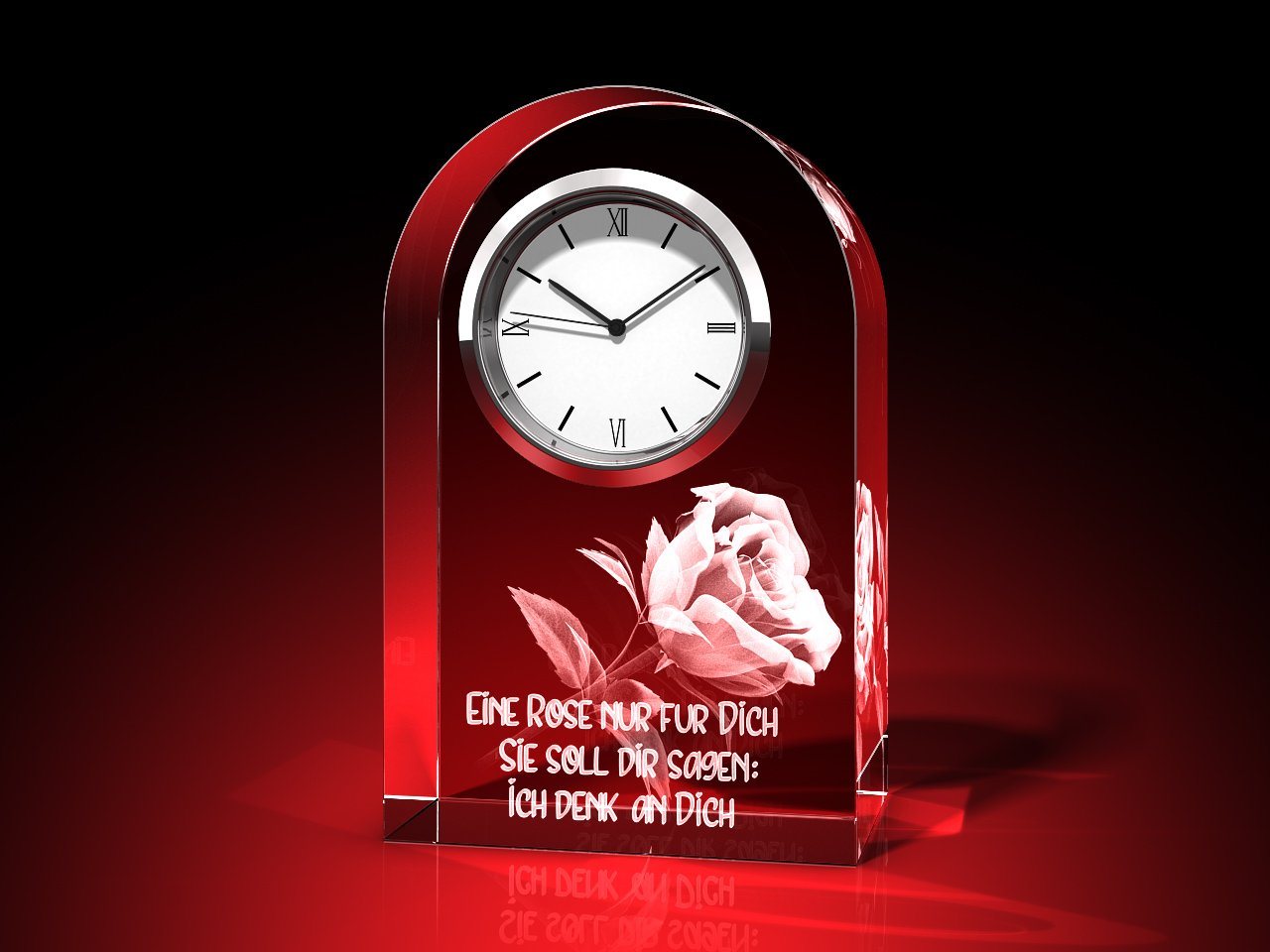 GLASFOTO.COM Tischuhr Rose + Ich denk an dich - Uhr, Glas rund Valentinstag (B x H x T) 60 x 95 x 40 mm, 550 g von GLASFOTO.COM