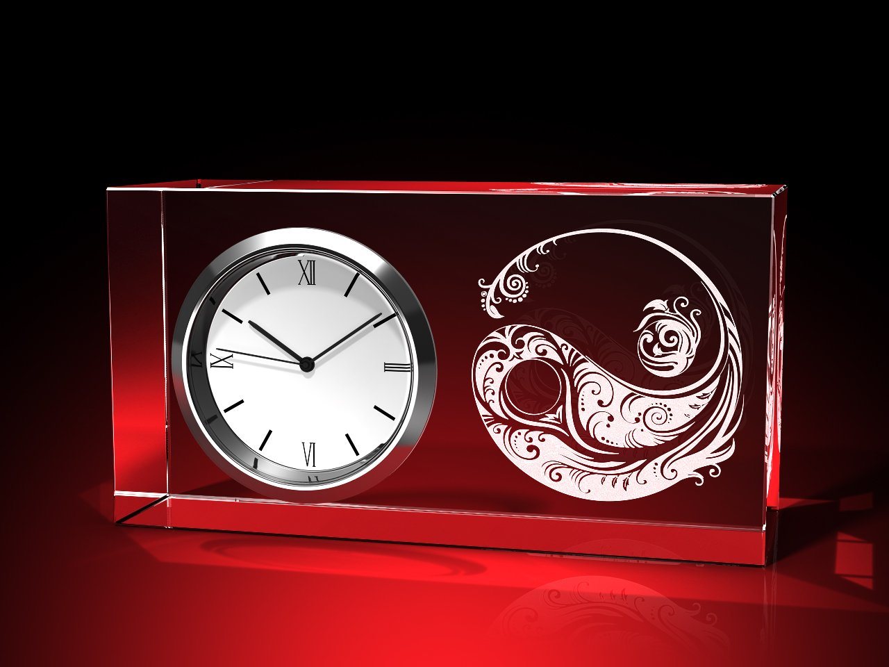 GLASFOTO.COM Tischuhr Yin-Yang - Ornament - Uhr, Glas eckig von GLASFOTO.COM