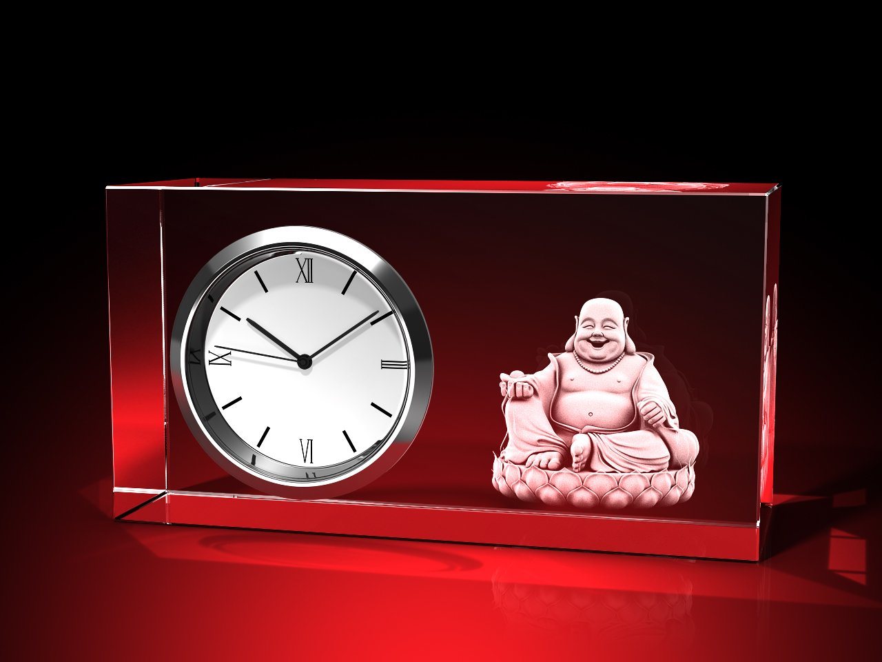 GLASFOTO.COM Tischuhr lachender Buddha - Uhr, Glas eckig von GLASFOTO.COM