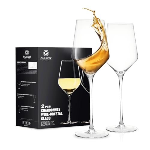 GLASKEY Weißweingläser aus Kristall 2er Set, Mundgeblasene Rot- und Weißweingläser, 450ml Langstiel Moderne Weingläser für Rot- und Weißweine,Dünne Weißweinkelche,Spühlmaschinenfeste von GLASKEY