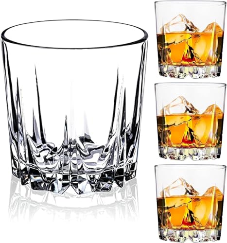 GLASKEY Whisky Gläser 4er set, 300ml Bleifrei Kristall Cocktailgläser,Whiskey Glas für Cocktail Rum Wodka Scotch Gin Cognac Wasser Spülmaschinenfest,Whiskey Glas Männergeschenke für Papa von GLASKEY