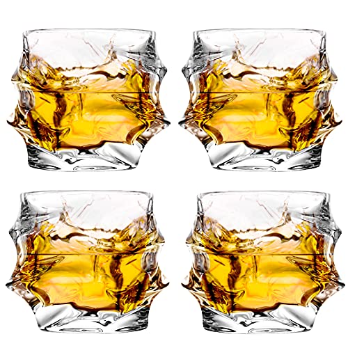GLASKEY Einzigartige Bar Whisky Gläser 4er Set, 350ml Bleifrei Kristall Whiskey Glas,Rum Gläser für Cocktail Rum Wodka Scotch Gin Cognac Wasser Spülmaschinenfest von GLASKEY