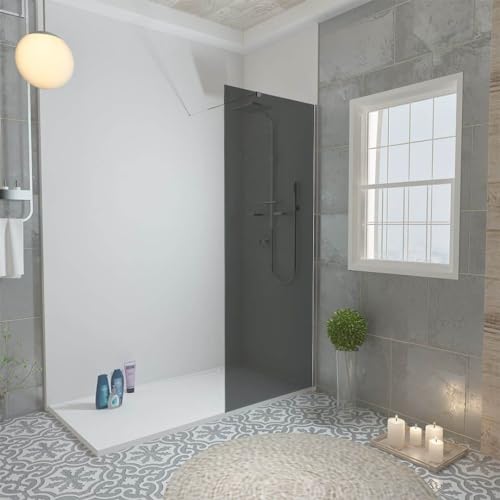 Glasplatte24 Walk in Dusche in Grau 140 x 195 cm, 8mm ESG Duschwand, Nano Glas Duschabtrennung von GLASPLATTE24