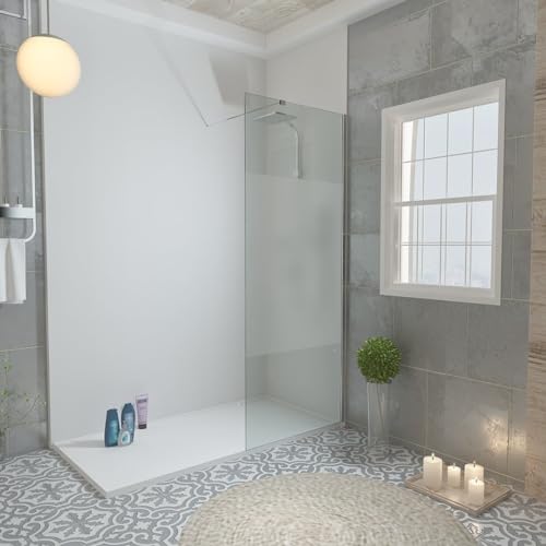 Glasplatte24 Walk in Dusche in Satinierter Mittelstreifen 140 x 195 cm, 8mm ESG Duschwand, Nano Glas Duschabtrennung von GLASPLATTE24