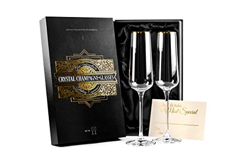 Champagnergläser mit Goldrand | 2er-Set | Kristall Flöte Sektgläser für Champagner, Sekt und Prosecco | Elegantes Glas mit langem Stiel für Braut und Bräutigam, Hochzeit, Jahrestag, Geburtstag von GLASSIQUE CADEAU
