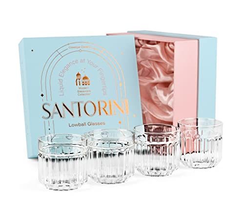 Santorini Gin Tumbler Cocktailgläser für Campari Negroni, Caipirinha, Gin Tonic | 4er Set | 280 ml Lowball Cocktail Gläser | Rocks Borosilikatgläser von GLASSIQUE CADEAU