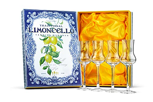 Kristall Limoncello und Digestif Gläser | 4er Set | Kleines 100 ml Likörgläser für Aperitif, Schnapps, Eierlikör, Kirschwasser, Spirituosen | Spülmaschinenfest Bleifreies Schnapsgläser mit Stiel von GLASSIQUE CADEAU