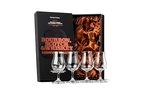 Whiskey, Scotch, Bourbon Professionelle Tasting und Nosing Gläser | 4er Set | 120 ml Kristall Whisky Verkostungsgläser mit Stiel für Rum, Gin, Likör | Whiskeygläser Geschenkset für Männer von GLASSIQUE CADEAU