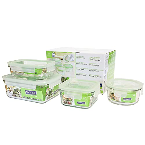 GLASSLOCK Gemischte Vorratsdosen/Lebensmittelbehälter aus temperiertem Glas mit Ventil Set (400ml x2; 1100ml; 490ml) - Air Type - Mikrowellengeschirr BPA-frei Meal Prep von GLASSLOCK