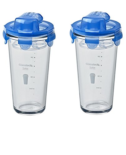Glasslock, Shaker mit transparentem Deckel, Mess-Skala und Sieb, 450ml (bis 300ml beschriftet) 2er Set von GLASSLOCK