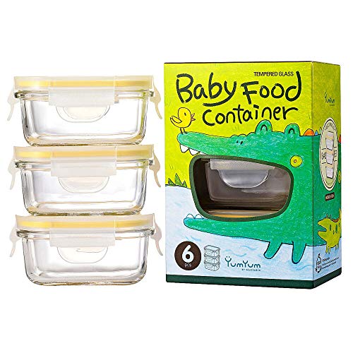 Glasslock (GL-543, 3x 150ml,) Rechteckige Vorratsdosen aus Glas - Baby Set Typ BPA-frei Meal Prep Lebensmitteldose Frischhaltedose Aufbewahrungsdose auslaufsicher von GLASSLOCK