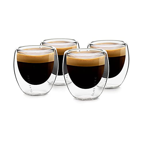 GLASWERK Doppelwandiges Espressotasse Glas (4x70ml) Design Kaffeetassen - Espressotassen, doppelwandige Tasse, Transparenter Becher, spülmaschinenfeste Espressotasse, Bob, Kaffeetasse von GLASWERK