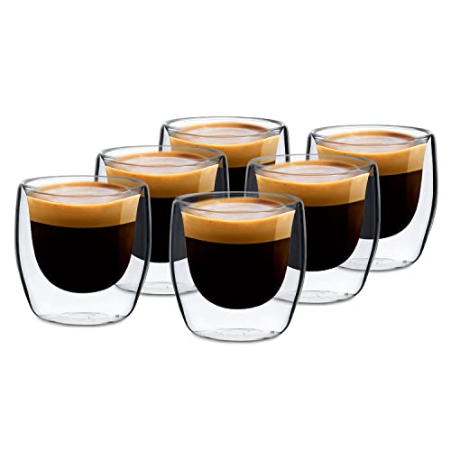 GLASWERK Design Espressotassen Set (6 x 80 ml) - doppelwandige Espressogläser 80 ml - doppelwandige Borosilikatgläser - Espressogläser Set spülmaschinenfest von GLASWERK