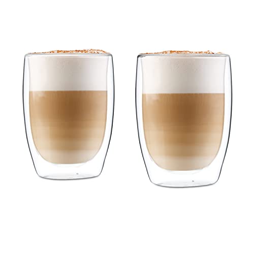 GLASWERK Design Latte Macchiato Gläser doppelwandig (2 x 350ml) Cappuccino Tassen aus Borosilikatglas - Spülmaschinenfeste Teegläser Kaffeetassen Set - Thermogläser von GLASWERK