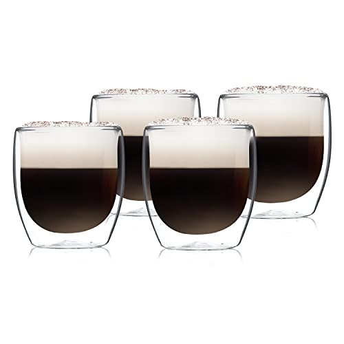GLASWERK Design Latte Macchiato Gläser doppelwandig (4 x 250 ml) Cappuccino Tassen - doppelwandige Borosilikatgläser - Teegläser spülmaschinengeeignet Kaffeetassen Set von GLASWERK