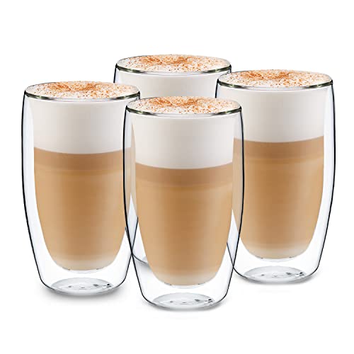 GLASWERK Design Latte Macchiato Gläser doppelwandig (4 x 450 ml) Cappuccino Tassen - doppelwandige Borosilikatgläser - Teegläser spülmaschinengeeignet Kaffeetassen Set von GLASWERK