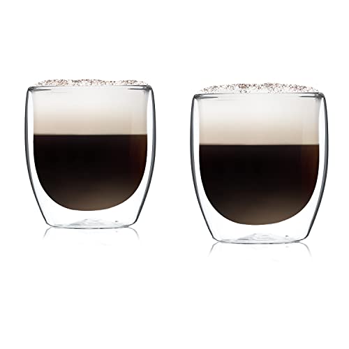 GLASWERK Doppelwandiges Latte Macchiato Design Glas (2 x 230 ml) Kaffeetasse Design - doppelwandige Tasse, transparente Tasse, spülmaschinenfeste Teetasse, Kaffeetasse von GLASWERK