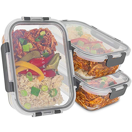GLASWERK Meal Prep Boxen (3x 1040 ml) mit einer Kammer, Glasbehälter mit Deckel, Frischhaltedosen mit Deckel, Gefrierdosen Set, Glas Vorratsdosen, Auflaufform Glas mit Deckel von GLASWERK