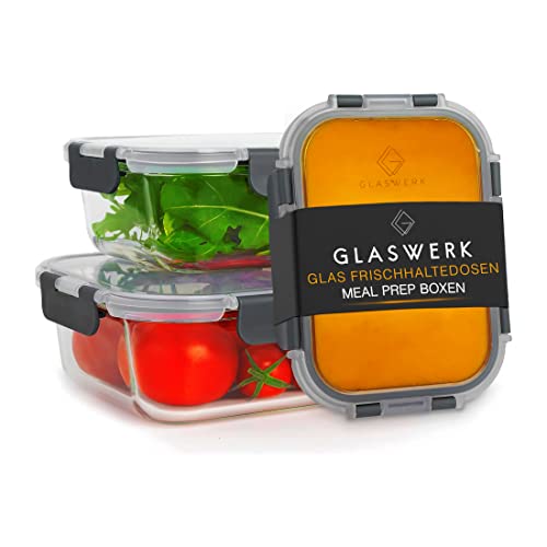 GLASWERK Frischhaltedose für Lebensmittel (640, 1040, 1520 ml, ohne Unterteilung) Glasdose mit Lebensmitteldeckel - luftdichte Frischhaltedose aus Glas, hitzebeständiges Glas von GLASWERK