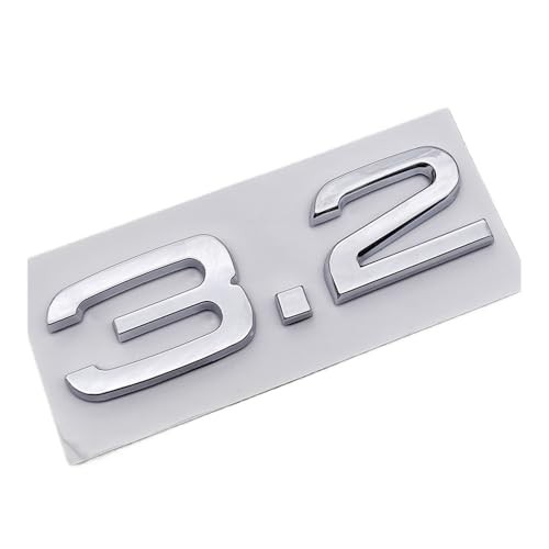 GLBPVPMTMB 2 Stück 3D ABS Auto Logo 1.9 2.0 2.8 3.0 4.2 TDI 3.6 Sticker Trunk Emblem Rear Badge für Audi A3 A4 A5 A6 A7 A8 Q3 Q5 Q7 Q8 Zubehör Autoaufkleber (3,2 Chrom) von GLBPVPMTMB