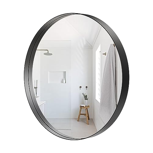 Glaucus Rund Spiegel Schwarz 45 cm Wandspiegel mit Metallrahmen HD Schminkspiegel, Modern Schwarz Spiegel für Flur, Wohnzimmer, Schlafzimmer, Badezimmer von GLCS GLAUCUS