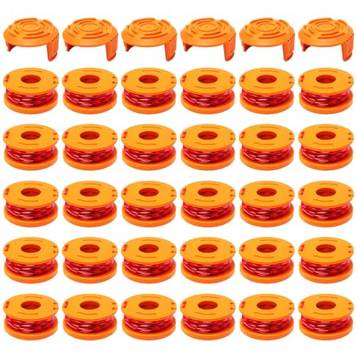 GLDCAPA 36 Stück WA0010 Ersatz-Trimmerfadenspule, kompatibel mit Worx, 3 m x 30, 1.65 mm, kompatibel mit Worx Rasentrimmern, 30 Fadenspulen und 6 Kappen von GLDCAPA