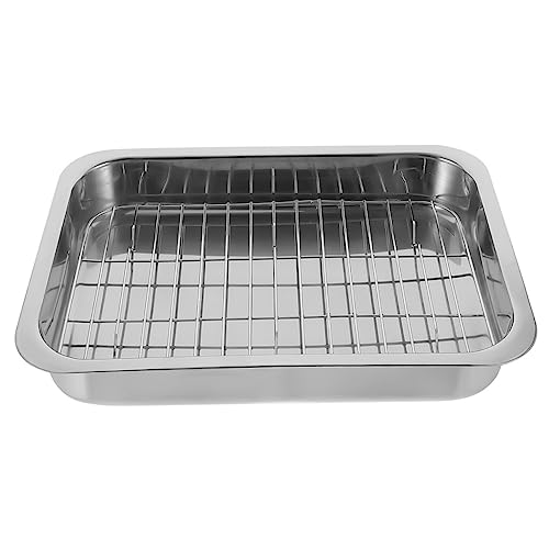 GLEAVI 1 Satz Backformen aus Edelstahl Backblechgestell Ofenform mit Rost stapelbar klein für Rand backofen Ofenbratenpfanne mit Rack Bratpfanne Backform mit Rack Rostfreier Stahl Silber von GLEAVI