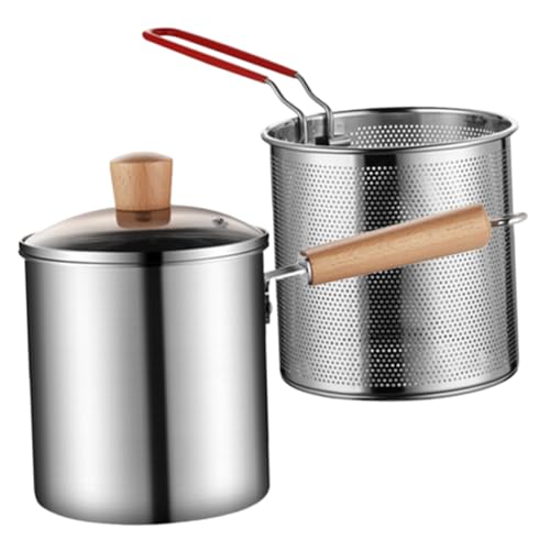 GLEAVI 1 Satz Fritteuse Aus Edelstahl Braten Topf Mit Frittierkorb Fritteuse Mit Korb Groß Friteuse Bratpfanne Mit Korb Frittiertopf Fritteusentopf Für Den Haushalt Rostfreier Stahl von GLEAVI