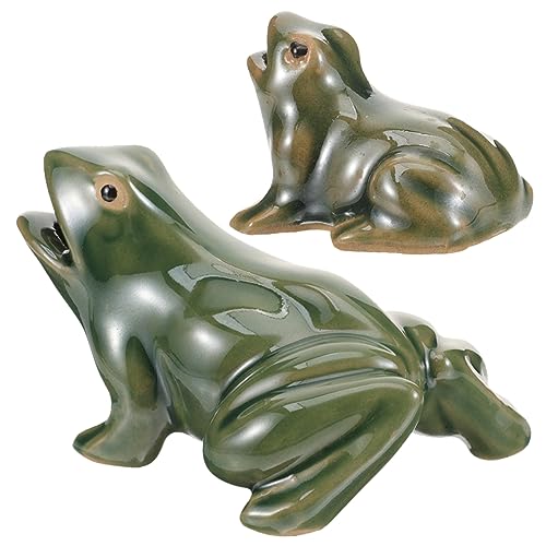 GLEAVI 1 Satz Keramik-Ornament-Frosch Für Sprühen Brunnenfrosch Frosch-Statue Zirkulierender Wasserfallfrosch Klein Led Garten Froschstatue Fallen Green 2 Stück von GLEAVI