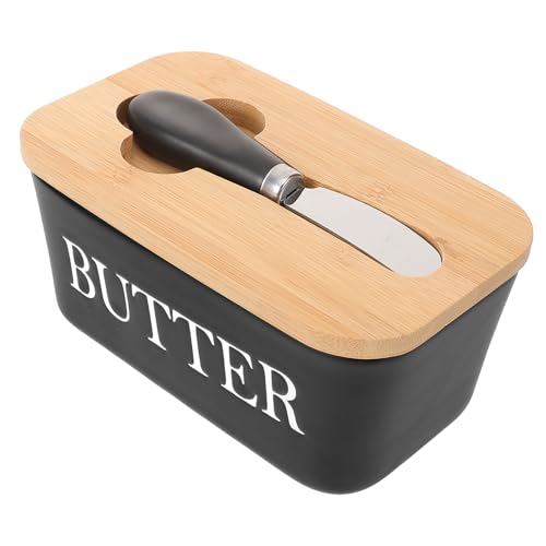 GLEAVI 1 Satz Rechteckige Keramische Butterdose mit Deckel und Messer zur Aufbewahrung von Butter Käse und Desserts Küche und Restaurant von GLEAVI