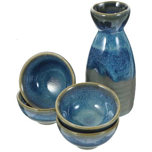 GLEAVI Japanisches Sake aus Keramik Traditioneller Sake Karaffe und Tassen 5 Stück mit Tablett für Teehäuser und Restaurants von GLEAVI