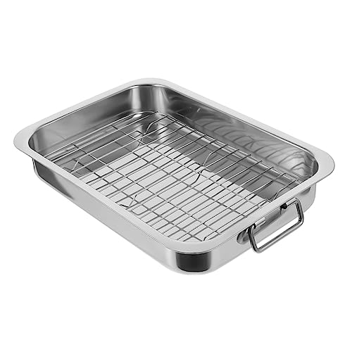 GLEAVI 1 Satz rechteckige Auflaufform großes Bratblech Gestell Backen alle umrandet backform Ofenblech mit Rost Küchenbackpfanne Küchenofenschale Backblech-Kit Rostfreier Stahl Silber von GLEAVI