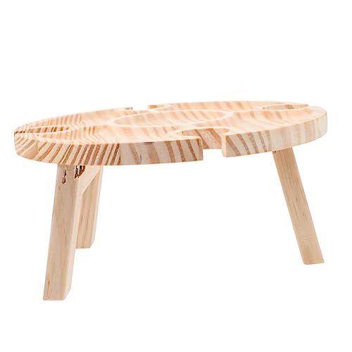 GLEAVI 1 Stück Klappbarer Weintisch aus Holz Tragbarer Picknicktisch für Garten Strand Camping und Partys Runde Form Faltbare Beine für Snacks und Getränke Naturfarben von GLEAVI