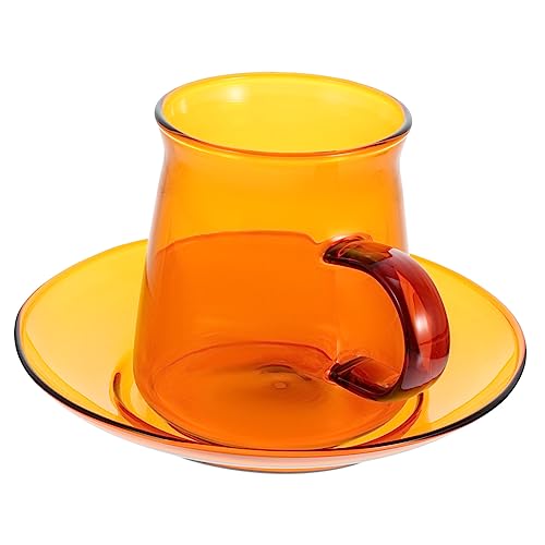 GLEAVI 1Satz Vintage Kaffeetasse mit Untertasse Retro Hitzebeständiger Glasbecher für Tee und Milch Design für Zuhause von GLEAVI