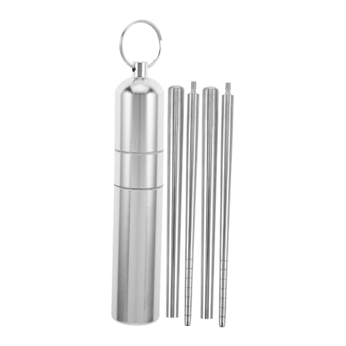 GLEAVI 2 Paare Klappbares Essstäbchen-Set Essstäbchen Etui Tragbare Utensilien zusammenklappbare Essstäbchen reisen Camping -Utensilien Essstäbchen mit Etui Tragbare Stäbchen 304 Silber von GLEAVI