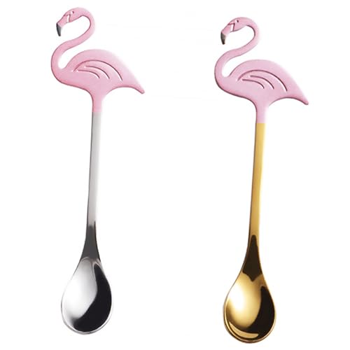GLEAVI 2 Stück Flamingo Kaffeelöffel aus Kreative Dessertlöffel für Kaffee Kuchen Getränke Geschmackvoll und Hitzebeständig Perfektes Besteck für Zuhause von GLEAVI