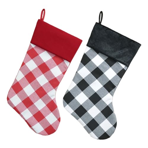 GLEAVI 2 Stück Kariert Weihnachtsstrümpfe mit Hängefunktion Dekorative Weihnachtsbeutel für Süßigkeiten und Kleine Geschenke Vielseitige Festtagsdekoration für Baum Kamin und Party von GLEAVI