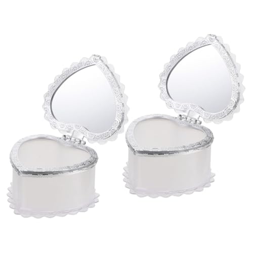 GLEAVI 2 Stück Kleine Herzförmige Schmuckbox Teilig Transparent mit Spiegel Schmuckkästchen Reise Schmuck Organizer für Ohrringe Ringe Armbänder Leicht Tragbar von GLEAVI