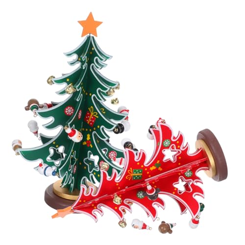 GLEAVI 2 Stück Mini-Holz Weihnachtsbaum mit Mini-hängedekorationen Natürliche Tischdeko für Wohnzimmer Büro Schrank Stabile Wiederverwendbare Xmas-deko für Festliche Stimmung von GLEAVI