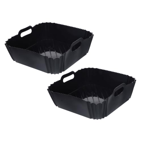 GLEAVI 2 Stück Silikon Einlagen für Heißluftfritteuse Faltbare Hitzebeständige Silikonform für Air Fryer für Sicheres und Backen Schwarz Quadratisch von GLEAVI