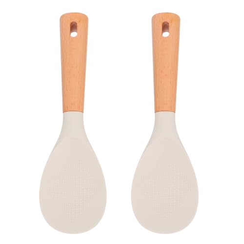 GLEAVI 2 Stück Silikon-reislöffel: Antihaft-reiskochlöffel mit Holzgriff, Hitzebeständiger Spatel zum Servieren von Kartoffelpüree GLEAVI 2 Stück Silikon-reislöffel: Antihaft-reiskochlöffel mit Holzgriff, Hitzebeständiger Spatel zum Servieren von Kartoffelpüree von GLEAVI