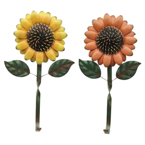 GLEAVI 2 Stück Sonnenblumen Wandhaken aus Robustem Metall Dekorative Wandmontage Kompakte Aufbewahrungshaken für Kleidung Schlüssel Handtücher Vielseitig für Wohn Arbeitsräume von GLEAVI