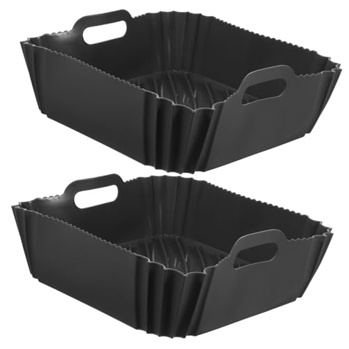 GLEAVI 2 Stück Teiliges Silikon Backformen Set für Air Fryer Faltbare Silikon Liner mit Griff für Gleichmäßiges Kochen Quadratisch Spülmaschinenfest für Gemüse und Desserts von GLEAVI