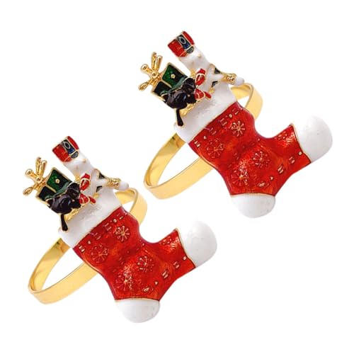 GLEAVI 2 Stück Teiliges Weihnachts Serviettenring aus Robustem Eisenlegierung Dekorativer Napkin Holder mit Weihnachtsstrumpf Design Vielseitig für Bankette Dinner Feiertage Partys und von GLEAVI