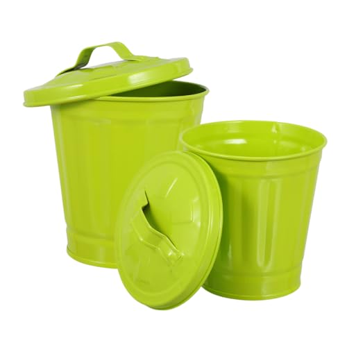 GLEAVI 2 Stück Tischabfalleimer mit Deckel Grüner Mülleimer für und Schlafzimmer Kompakt und für Desktop Nutzung Blumenübertopf von GLEAVI